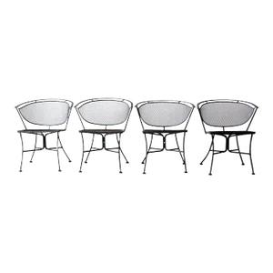 Vintage Wrought Iron & Mesh Patio Chairs Set of 4