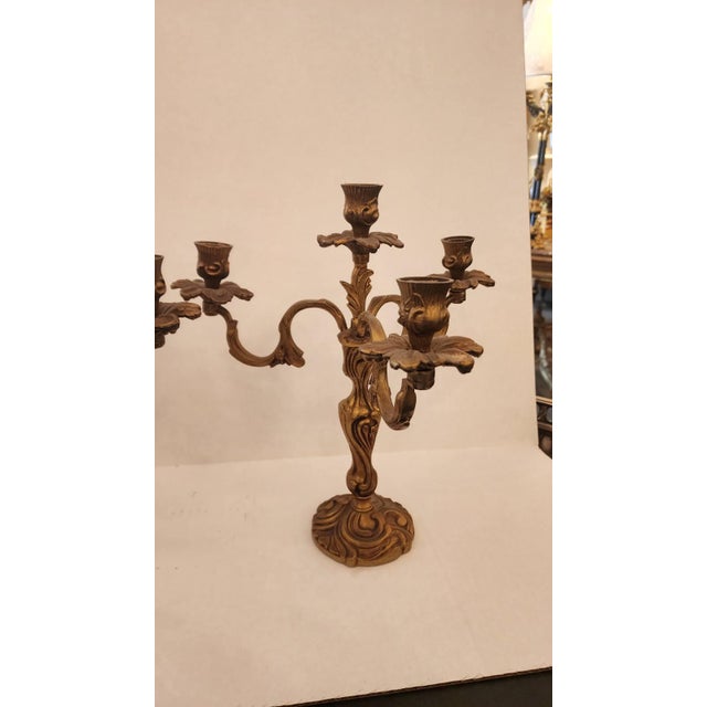 Early 20th Century Pair of Antique French Louis XV Bronze Candelabras For Sale - Image 5 of 6