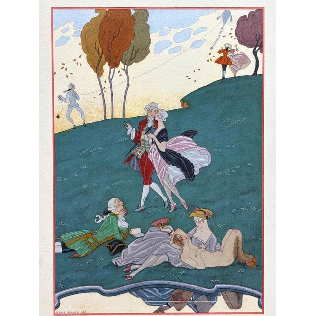 Contemporary Original George Barbier 1928 Hand-Colored Pochoir Print: "Les ingénus" For Sale - Image 3 of 3
