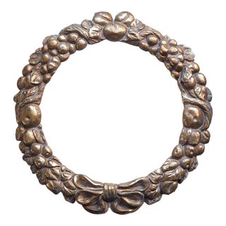 Vintage Round Holiday Wreath Fruit Motif Round Gilt Frame For Sale