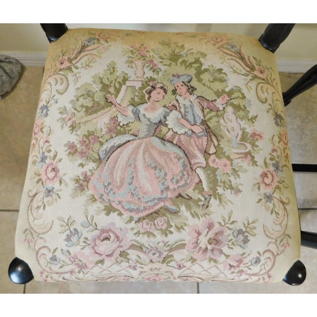 Pair Vintage Ladderback Chairs - Courting Couple Tapestry Seats For Sale - Image 10 of 11