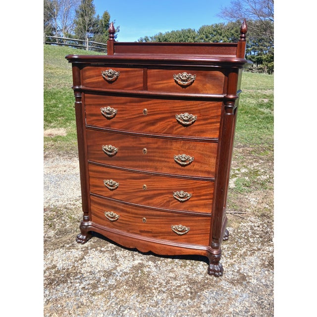 Antique Victorian Mahogany Chest of Drawers w Claw Feet and Six Drawers 1930s An antique Victorian mahogany veneered case...