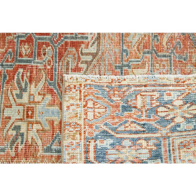 Textile Persian Antique Heriz Wool Rug With an Allover Design Featuring Rust Color Field For Sale - Image 7 of 9