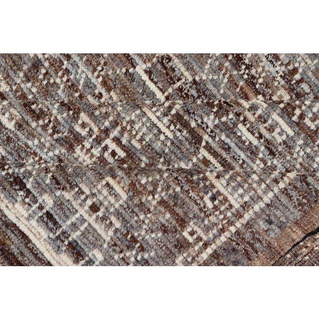 Modern Rug in Wool With All-Over Geometric Tribal Design in Brown and Ivory For Sale - Image 10 of 11