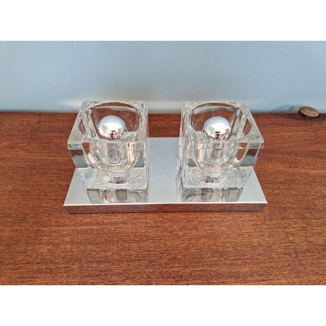 Ice Cube Double Wall Light in Chromed Metal and Glass from Peill & Putzler, 1970 For Sale - Image 4 of 18