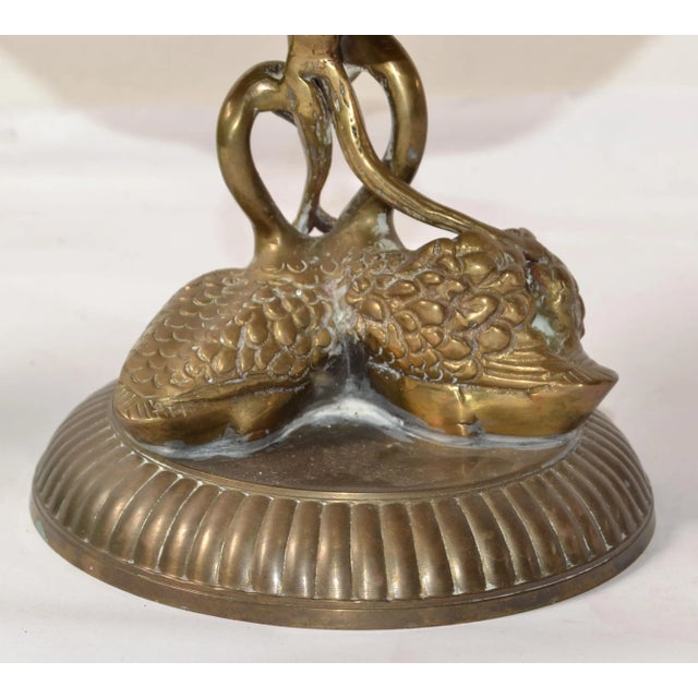 Bronze 1930 Victorian Heavy Bronze 2 Swans Pedestal Bowl Antique Patina Handmade India For Sale - Image 8 of 12
