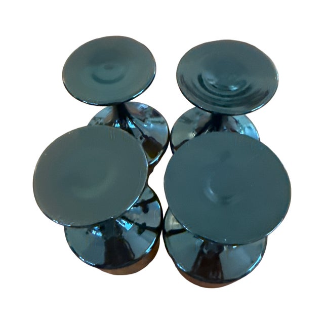 1960s Mid-Century Modern Hand-Blown Italian Empoli "Chocolate Sienna" Wine Goblets - Set of 4 For Sale - Image 4 of 4