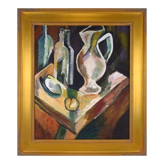 Vintage Cubist Mid Century Modernist Still Life Oil Painting on Canvas For Sale