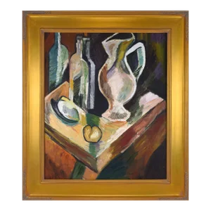 Vintage Cubist Mid Century Modernist Still Life Oil Painting on Canvas