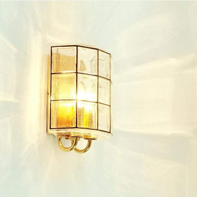 Glashütte Limburg 1960s Mid-Century Modern Glass & Brass Wall Lamps/Sconces From Limburg, Germany - a Pair For Sale - Image 4 of 10
