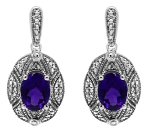 .925 Sterling Silver Diamond Accent and 8x6mm Purple Oval Amethyst Stud Earrings, A Pair (I-J Color, I1-I2 Clarity)