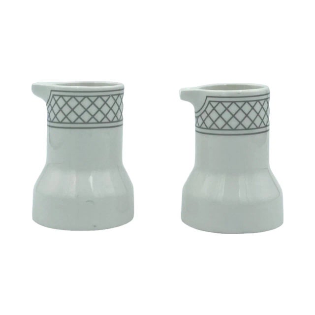 Pair of Vintage Shenango China Restaurant Ware White Creamers Gray Lattice For Sale - Image 9 of 12