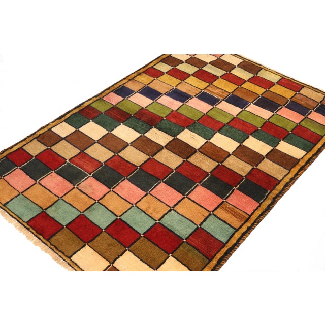 Tribal 1950s Vintage Gabbeh Tribal Rug in Polychromatic Geometric Pattern For Sale - Image 3 of 8
