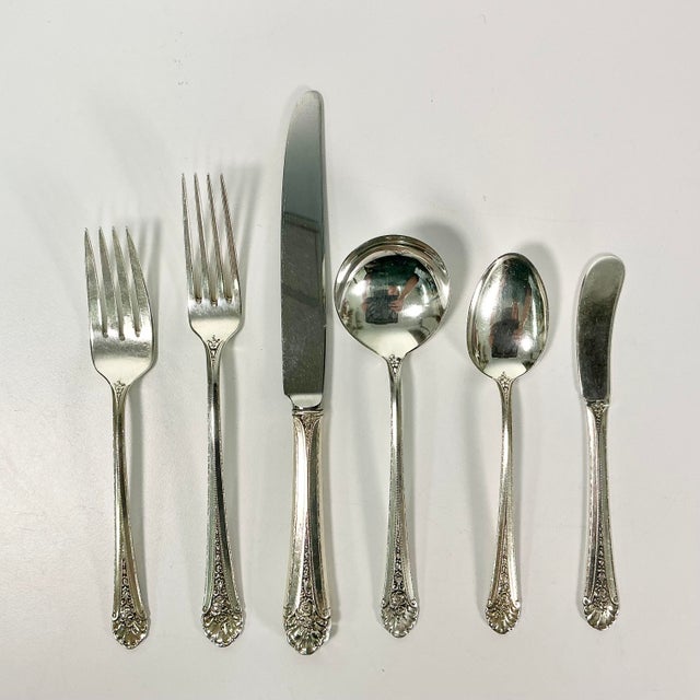Metal 1935 Vintage Hollywood Regency Neoclassical Royal Windsor Sterling Silver Flatware - Set of 71. For Sale - Image 7 of 18