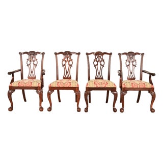 Ethan Allen Chippendale Carved Mahogany Dining Chairs, Set of Four For Sale