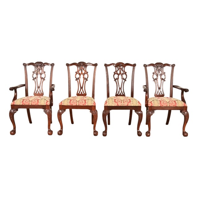 Ethan Allen Chippendale Carved Mahogany Dining Chairs, Set of Four For Sale