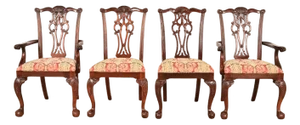 Ethan Allen Chippendale Carved Mahogany Dining Chairs, Set of Four
