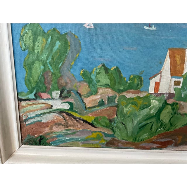 Mid 20th Century Scandinavian Shoreline Landscape Original Acrylic on Canvas For Sale - Image 11 of 17