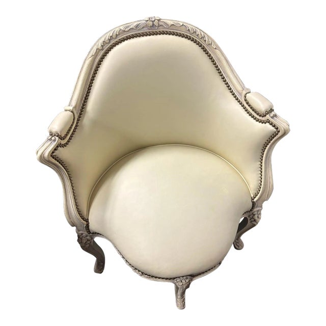 Louis XV French Leather and Painted Carved Wood Corner Chair - Vintage Early 21st Century For Sale