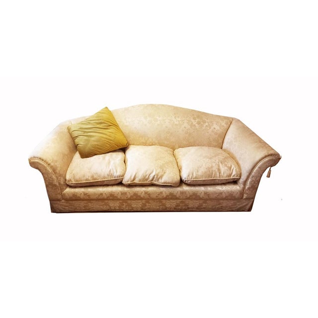 Beige Vintage Sofa and Armchairs with Down and Damask Fabric, 1970s, Set of 3 For Sale - Image 8 of 17