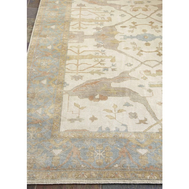 Ivory Exquisite Rugs Oushak Hand knotted Wool Ivory/Blue Rug-9'x12' For Sale - Image 8 of 10