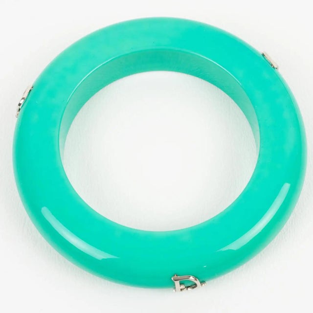 Christian Dior Bracelet Bangle Turquoise Acrylic and Silver Dior Logos For Sale In Atlanta - Image 6 of 7