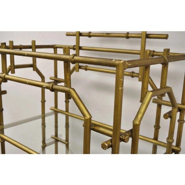 Mid 20th Century Mid 20th Century Hollywood Regency Faux Bamboo Chinese Chippendale Pagoda Gold Etagere Bookcase For Sale - Image 5 of 12