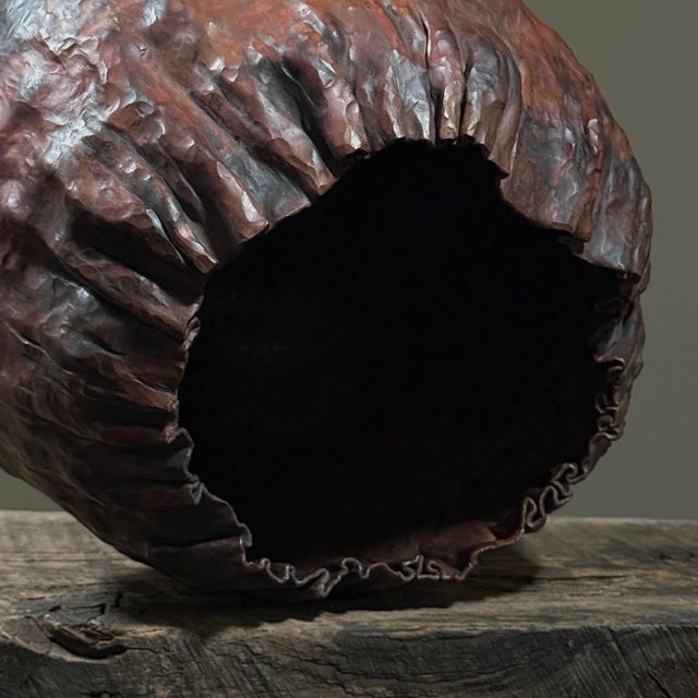Vintage Brutalist Sculpted Patinated Copper Vessel by Anthony Di Bona, Stamped For Sale In Philadelphia - Image 6 of 9