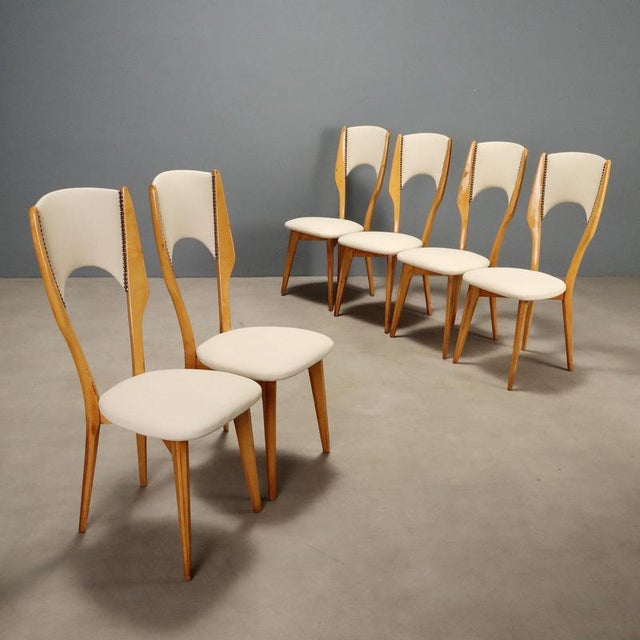 Wood Beech and Faux Leather Chairs, 1960s, Set of 6 For Sale - Image 7 of 7
