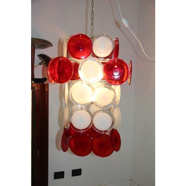 Mid-Century Modern Red & White Chandelier from Vistosi, 1960 For Sale - Image 3 of 10