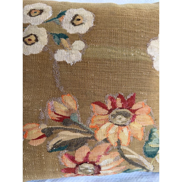19th Century 1850s Aubusson French Tapestry Pillow With Floral Bouquet For Sale - Image 5 of 7