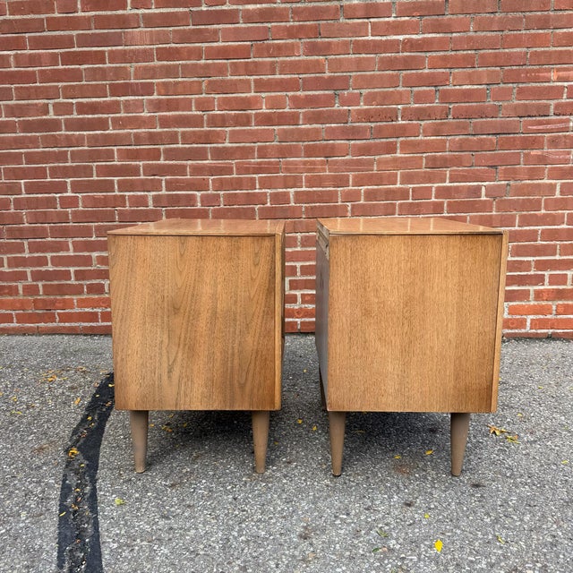 Brown Pair of Mid-Century Modern Walnut Nightstands For Sale - Image 8 of 9