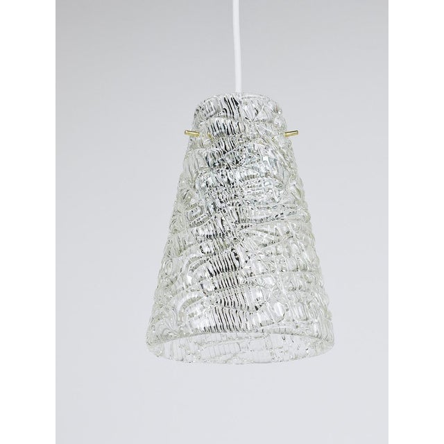 1950s Mid-Century Textured Glass and Brass Pendant Lamp by J. T. Kalmar, Austria, 1950s For Sale - Image 5 of 16