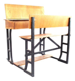 Large Wooden School Desk on Wheels with Desk Flap