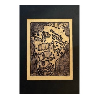 Vintage Abstract Biomorphic Relief Woodcut Print For Sale