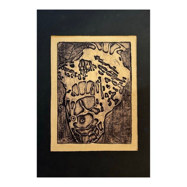 Vintage Abstract Biomorphic Relief Woodcut Print For Sale