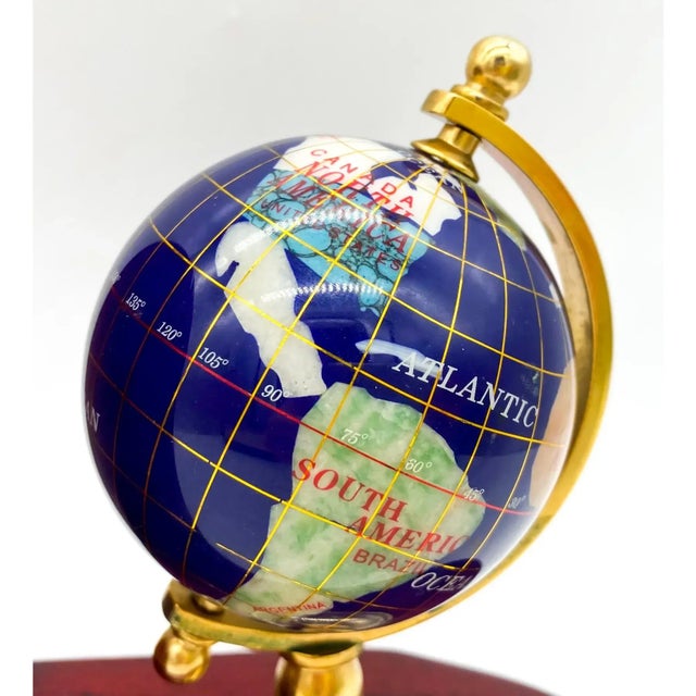 Vintage Semi-Precious Stone Globes on Wood Bookends- A Pair For Sale - Image 4 of 10