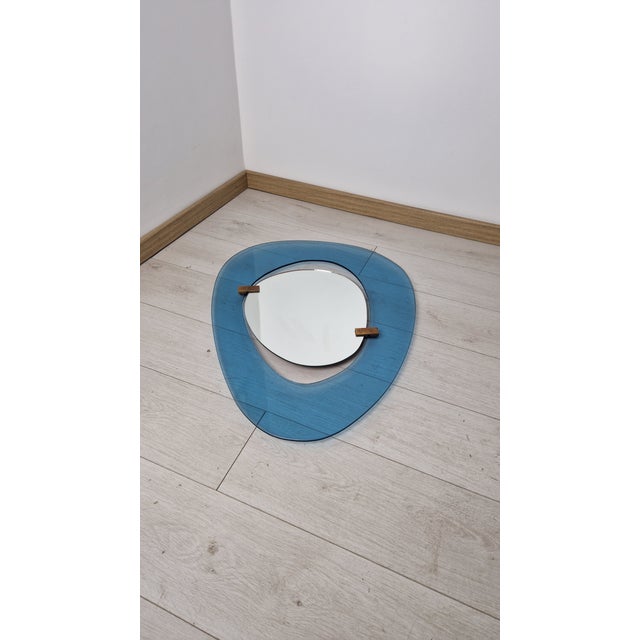 Mirror with Suspended Blue Glass Frame attributed to Max Ingrand for Fontana Arte, 1950s For Sale - Image 10 of 11