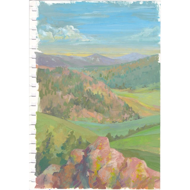 Study: Pink Boulder And The Valley by Charis Carmichael Braun | Gouache on paper Landscape with a pink boulder and valley. For Sale