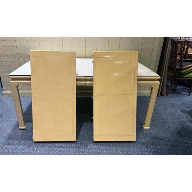Chinoiserie 1970s Vintage Henredon Faux Goatskin Dining Table With Two Leaves For Sale - Image 3 of 11