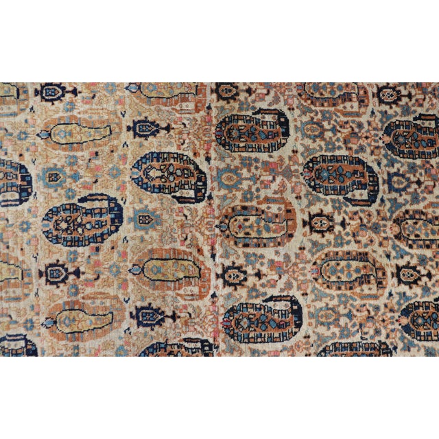 Textile Antique Feraghan Persian Rug in Cream Color Background With Paisley Design For Sale - Image 7 of 15
