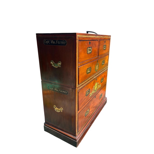 Campaign Antique Nautical Painted Campaign Chest For Sale - Image 3 of 12