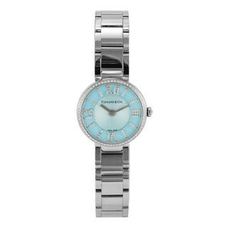 Ladies Tiffany & Co. Blue Atlas 2-Hand 24mm 62867485 Diamond Steel Quartz Watch For Sale