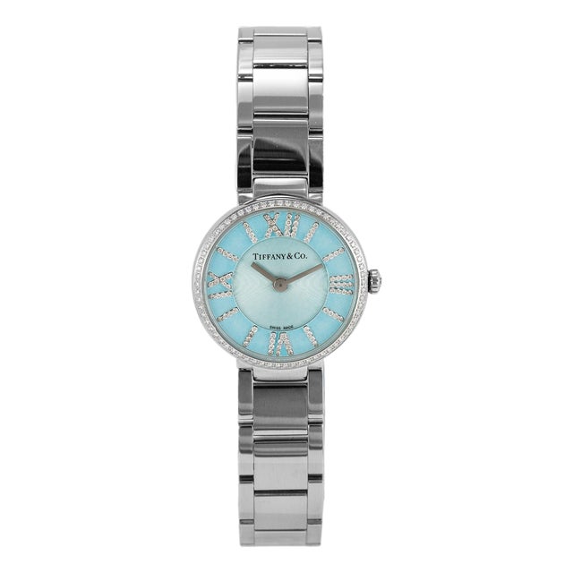 Ladies Tiffany & Co. Blue Atlas 2-Hand 24mm 62867485 Diamond Steel Quartz Watch For Sale