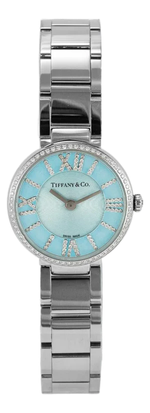 Ladies Tiffany & Co. Blue Atlas 2-Hand 24mm 62867485 Diamond Steel Quartz Watch