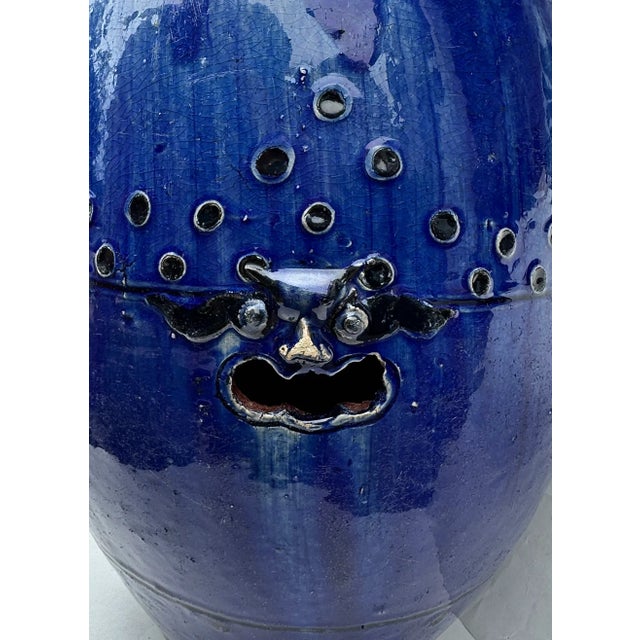 Blue Ceramic Garden Seat Antique Chinese Blue Glazed Terracotta For Sale - Image 8 of 9