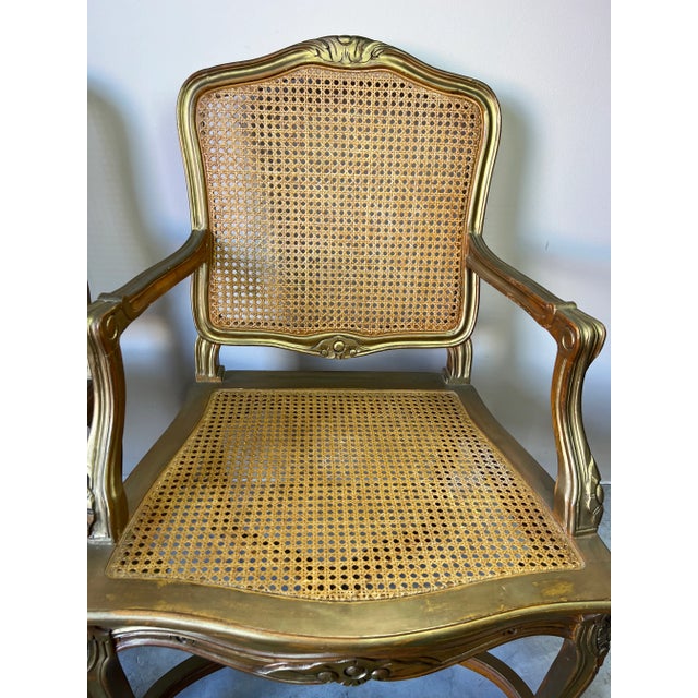 Wood Hollywood Regency French Louis XV - Style Cane Back & Seat Armchairs - A Pair/ Sold For Sale - Image 7 of 12