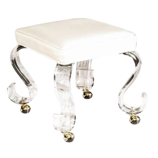 Rolling Stool on Acrylic Legs For Sale