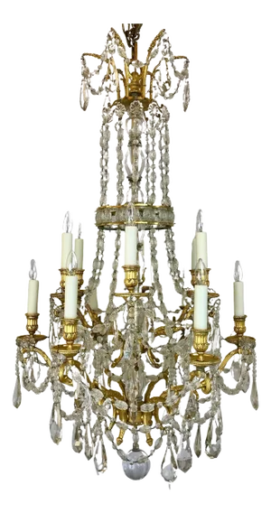 Signed E. F. Caldwell Gilt Bronze and Crystal Louis XVI Style Chandelier