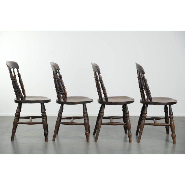 Antique English Wooden Windsor Bistro Chairs, 1800s, Set of 4 For Sale - Image 3 of 15